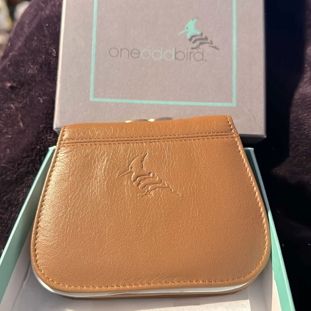 Oneoddbird cognac color coin purse/ wallet new, never used in original box